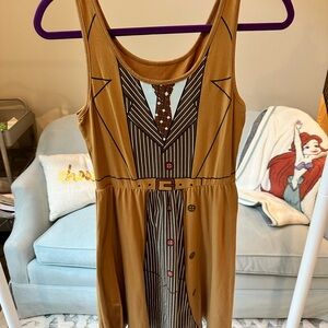 Dr Who Brown Sleeveless Dress with Suit Print